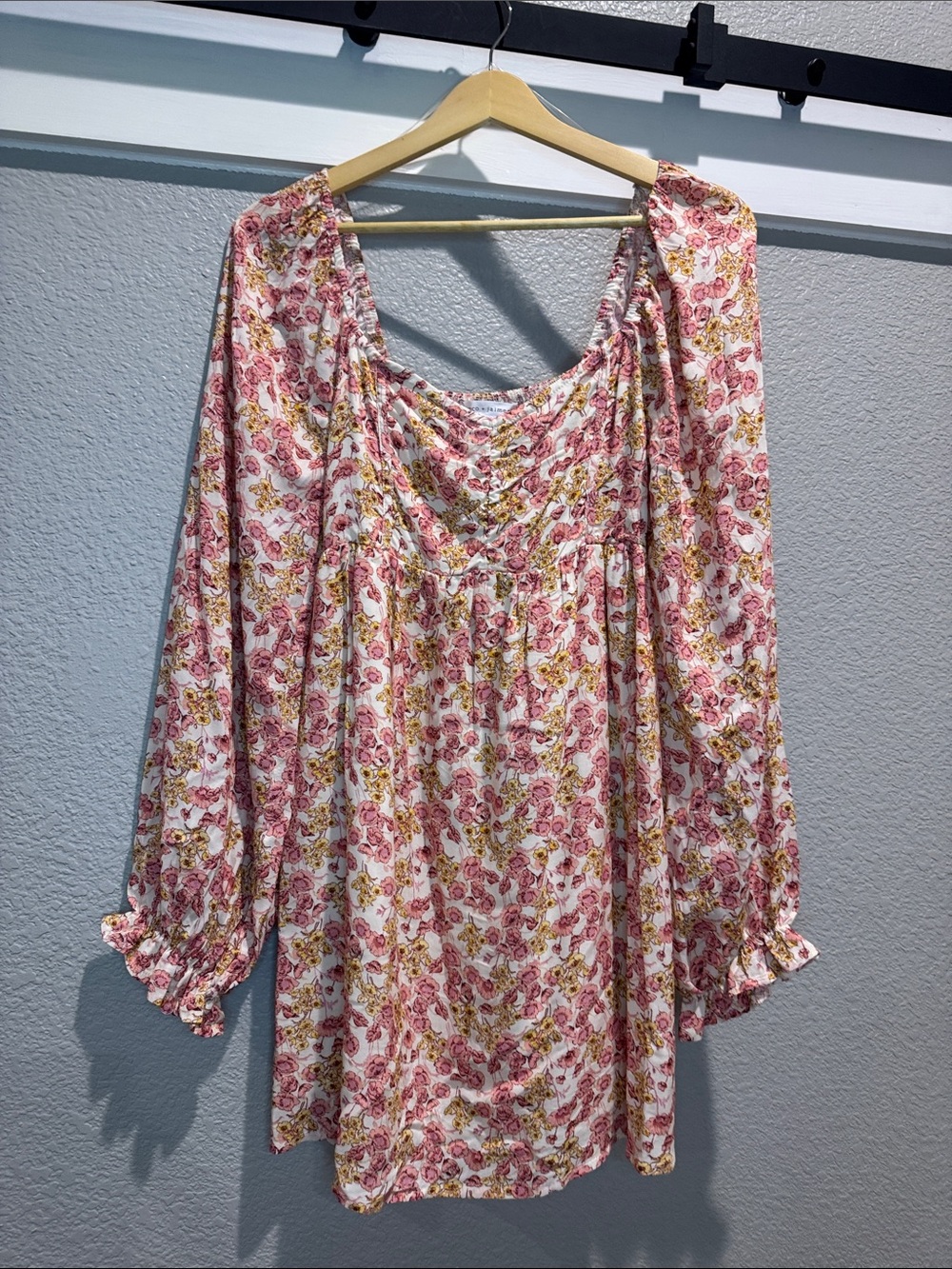 Floral Smocked Peasant Blouse - Pink & Cream